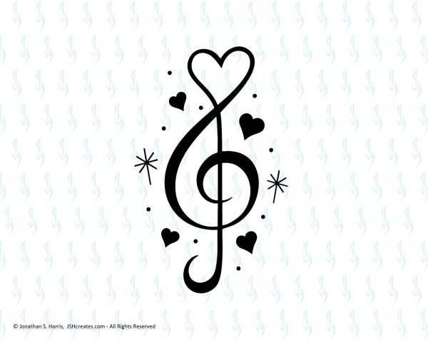Treble Clef Hearts SVG Design